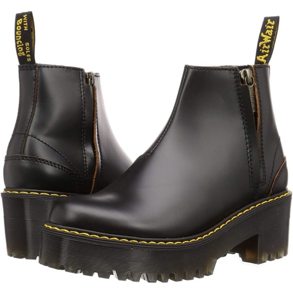 Dr. Martens Rometty Chelsea Boot Womens Quad Platform Black Smooth Leather New - Picture 2 of 14